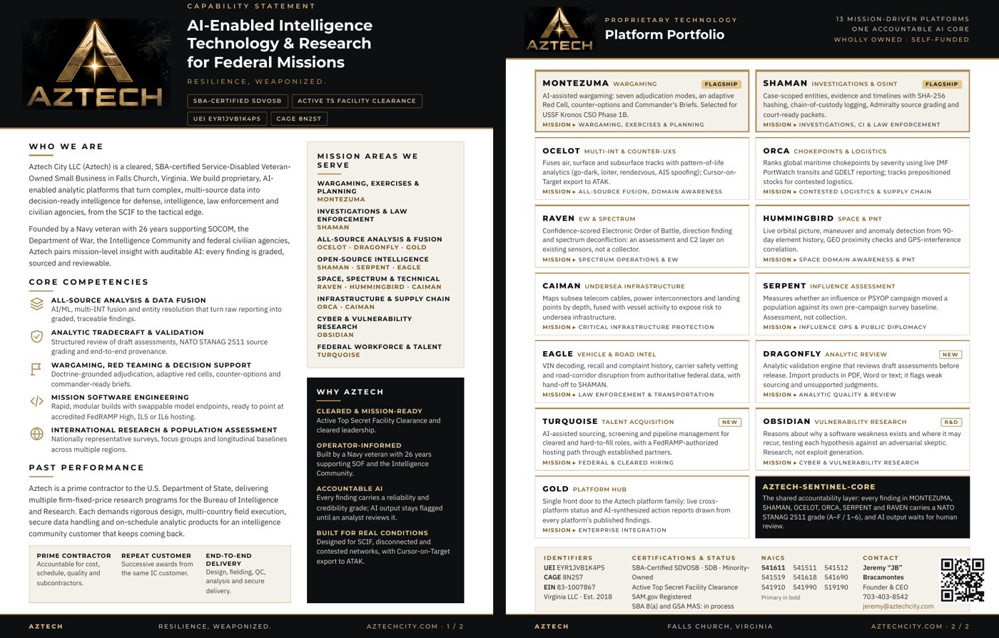 Preview of the two-page Aztech capability statement