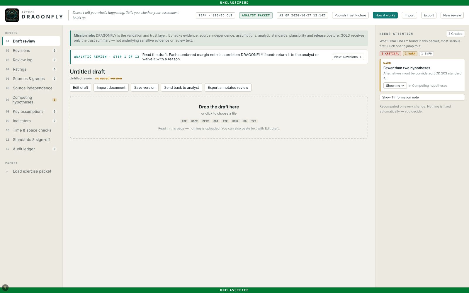 DRAGONFLY — Review workbench screen